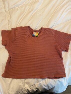 Coral Waffle Knit Short Sleeve Cropped Top